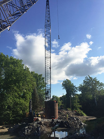 Construction Layout of Pile location for AOT Bridge abutment, New Haven Vermont